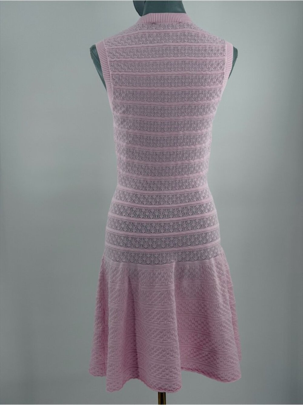 🆕 SELF-PORTRAIT 🧿 NWOT Pink Pointelle Diamante Button Knit Mini Dress, Sz M - Picture 8 of 16